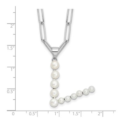 Sterling Silver Freshwater Cultured Pearl Letter V Necklace – view 4