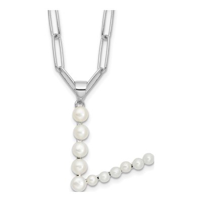 Sterling Silver Freshwater Cultured Pearl Letter V Necklace