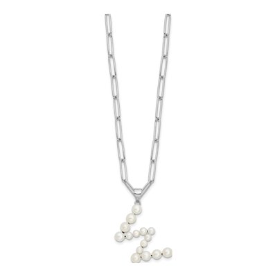 Sterling Silver Freshwater Cultured Pearl Letter W Necklace – view 2