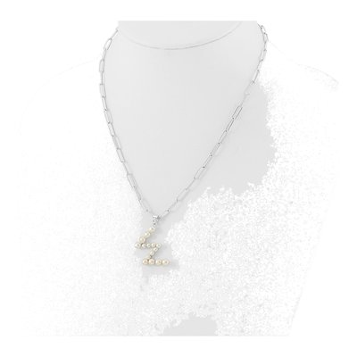 Sterling Silver Freshwater Cultured Pearl Letter W Necklace – view 3