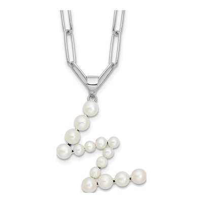 Sterling Silver Freshwater Cultured Pearl Letter W Necklace
