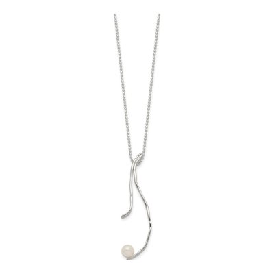 Sterling Silver Freshwater Cultured Pearl Hammered Necklace – view 2