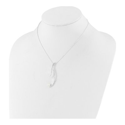 Sterling Silver Freshwater Cultured Pearl Hammered Necklace – view 3