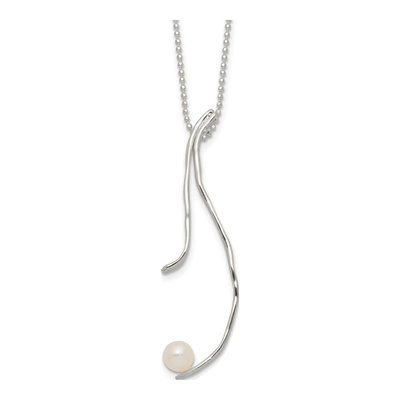 Sterling Silver Freshwater Cultured Pearl Hammered Necklace