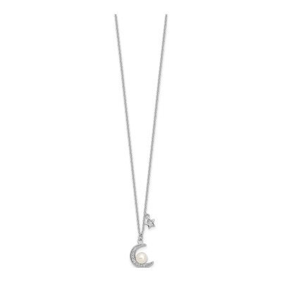 Sterling Silver Freshwater Cultured Pearl & CZ Moon Star Necklace – view 2