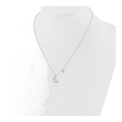 Sterling Silver Freshwater Cultured Pearl & CZ Moon Star Necklace – view 3