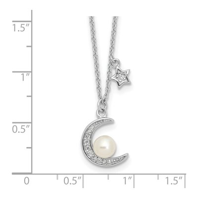 Sterling Silver Freshwater Cultured Pearl & CZ Moon Star Necklace – view 4