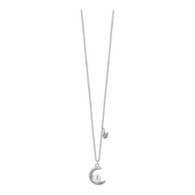 Sterling Silver Freshwater Cultured Pearl & CZ Moon Star Necklace – view 5