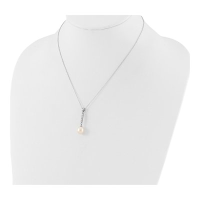 Sterling Silver Freshwater Pearl & CZ Necklace Set – view 4