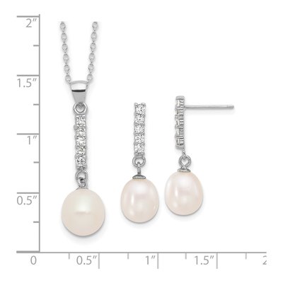 Sterling Silver Freshwater Pearl & CZ Necklace Set – view 6