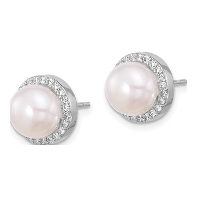 Sterling Silver Freshwater Pearl & CZ Necklace Set – view 3