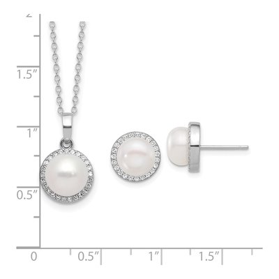 Sterling Silver Freshwater Pearl & CZ Necklace Set – view 6