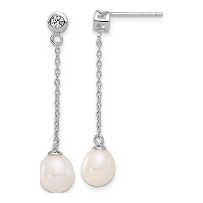 Sterling Silver Freshwater Pearl & CZ Necklace Set – view 2