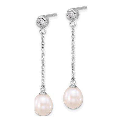 Sterling Silver Freshwater Pearl & CZ Necklace Set – view 3