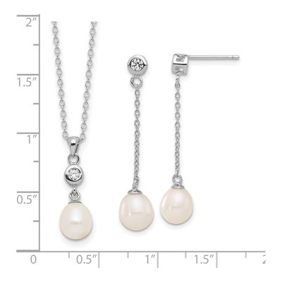 Sterling Silver Freshwater Pearl & CZ Necklace Set – view 6