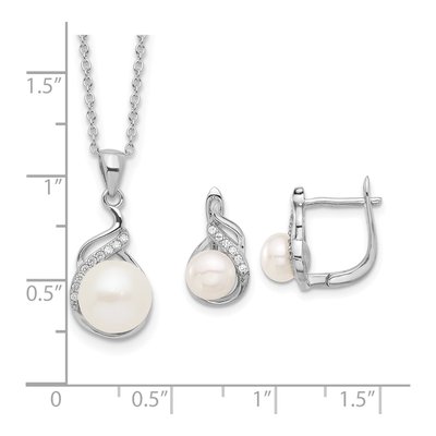 Sterling Silver Pearl & CZ Necklace & Earring Set – view 6