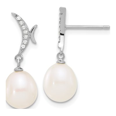 Sterling Silver Pearl & CZ Necklace & Earring Set – view 2