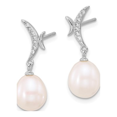 Sterling Silver Pearl & CZ Necklace & Earring Set – view 3
