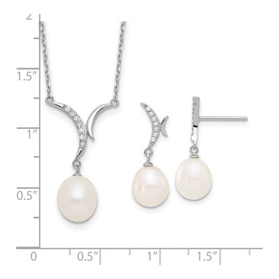 Sterling Silver Pearl & CZ Necklace & Earring Set – view 6