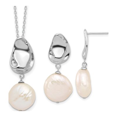 Sterling Silver Freshwater Pearl Necklace & Earring Set