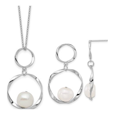 Sterling Silver Freshwater Pearl Necklace & Earring Set