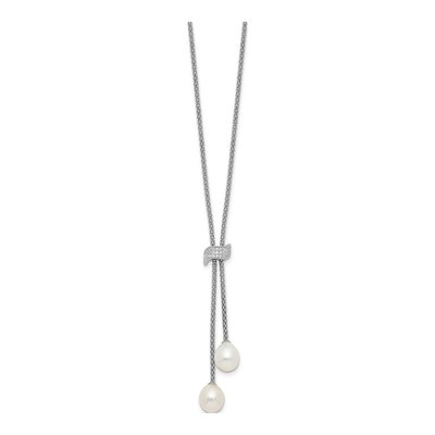Sterling Silver Freshwater Pearl & CZ Necklace Set – view 4