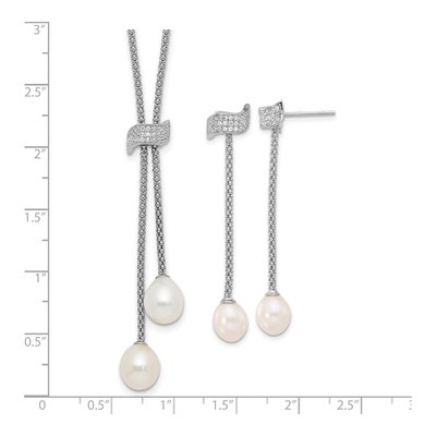 Sterling Silver Freshwater Pearl & CZ Necklace Set – view 6