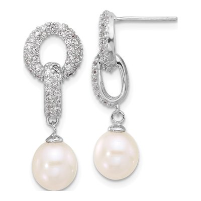 Sterling Silver Pearl & CZ Necklace and Earring Set – view 2