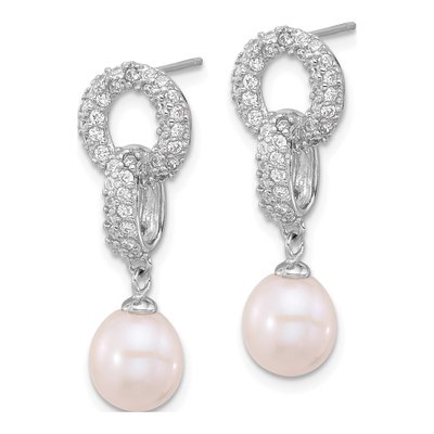Sterling Silver Pearl & CZ Necklace and Earring Set – view 3
