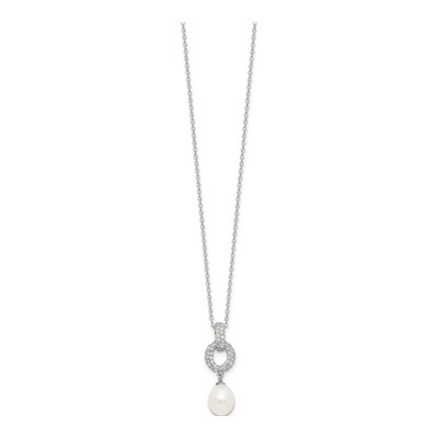 Sterling Silver Pearl & CZ Necklace and Earring Set – view 5