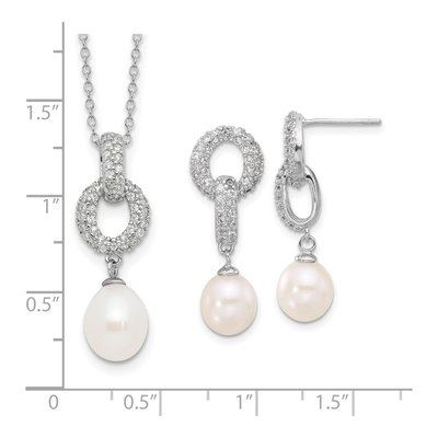 Sterling Silver Pearl & CZ Necklace and Earring Set – view 6