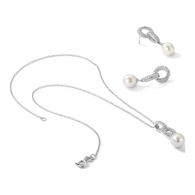 Sterling Silver Pearl & CZ Necklace and Earring Set – view 7