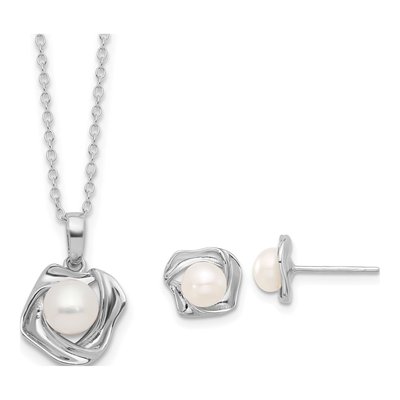 Sterling Silver Freshwater Pearl Necklace & Earring Set