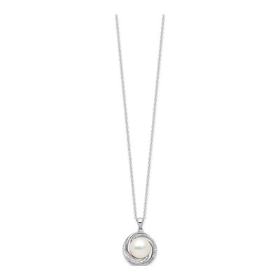 Sterling Silver Rh-Plated 8-10mm Fwc Pearl/Cz Necklace/Post Earrings Set – view 5