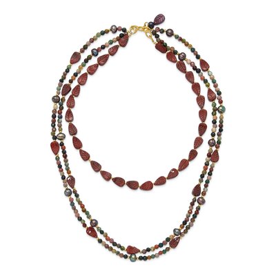 Sterling Silver Multi-Strand Gemstone & Pearl Necklace – view 4