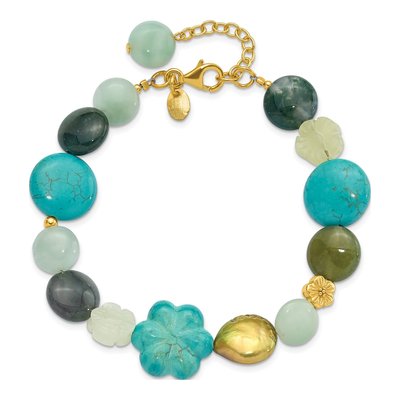Sterling Silver Gold-Plated Amazonite/Jasper/Jade/Recon Magnesite 1In Ext. – view 4