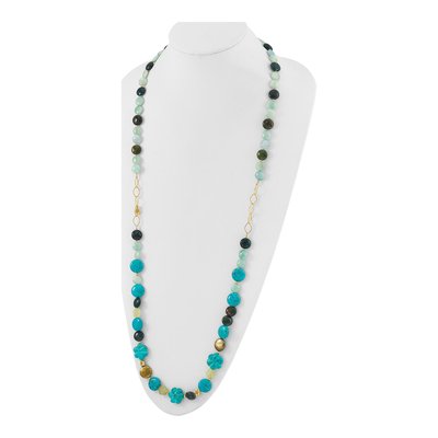 Gold-Plated Sterling Silver Freshwater Cultured Pearl Multi-Stone Necklace – view 3