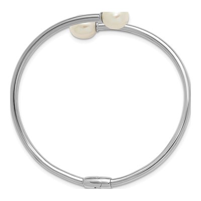 Sterling Silver Freshwater Cultured Pearl Hinged Bangle Bracelet – view 2
