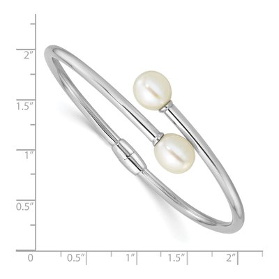 Sterling Silver Freshwater Cultured Pearl Hinged Bangle Bracelet – view 3