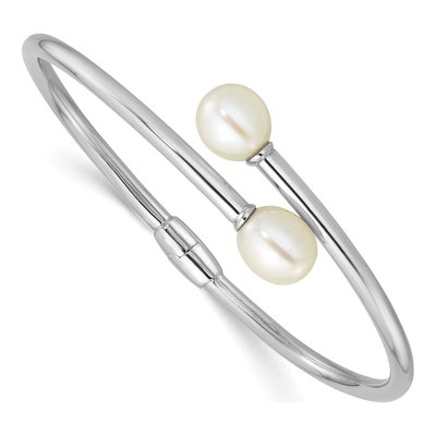 Sterling Silver Freshwater Cultured Pearl Hinged Bangle Bracelet