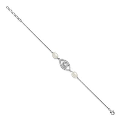 Sterling Silver Freshwater Cultured Pearl & CZ Evil Eye Bracelet – view 2