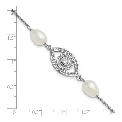 Sterling Silver Freshwater Cultured Pearl & CZ Evil Eye Bracelet – view 5
