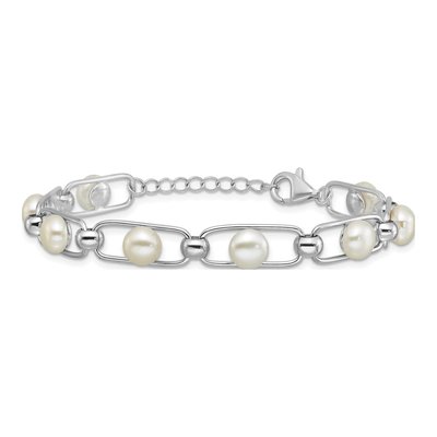 Sterling Silver Freshwater Cultured Pearl Button Bracelet – view 3