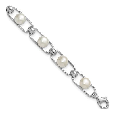 Sterling Silver Freshwater Cultured Pearl Button Bracelet
