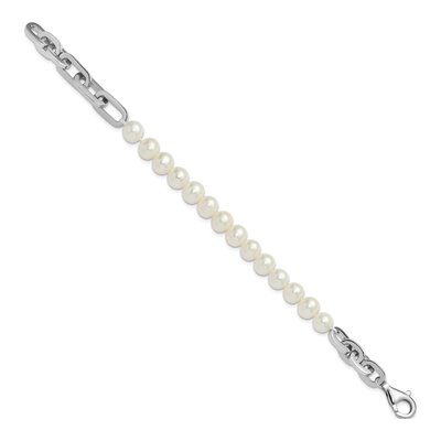 Sterling Silver Freshwater Cultured Pearl Link Bracelet – view 2
