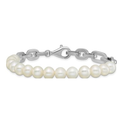 Sterling Silver Freshwater Cultured Pearl Link Bracelet – view 3