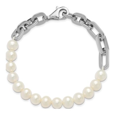 Sterling Silver Freshwater Cultured Pearl Link Bracelet – view 4