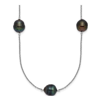 Sterling Silver Black Tahitian Cultured Pearl Necklace