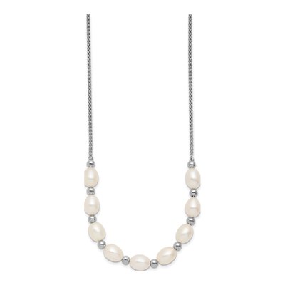 Sterling Silver Freshwater Cultured Pearl Beaded Rice Necklace – view 2