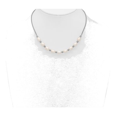 Sterling Silver Freshwater Cultured Pearl Beaded Rice Necklace – view 3